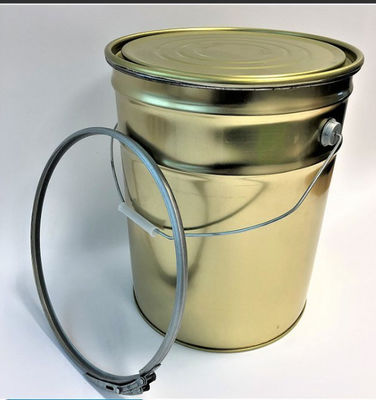 Barattolo di verniciatura in metallo oro da 5 galloni con coperchio a leva per vernici a base d'acqua