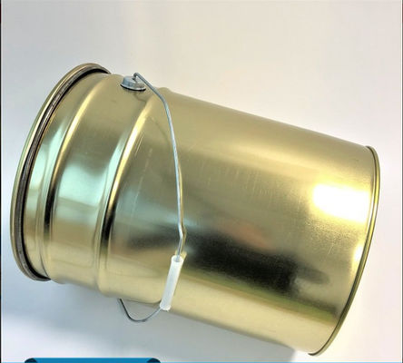 Barattolo di verniciatura in metallo oro da 5 galloni con coperchio a leva per vernici a base d'acqua