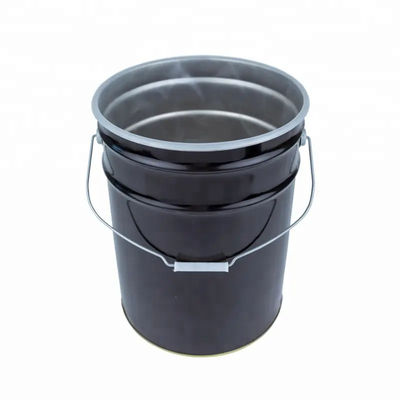 Barattolo di vernice in metallo nero e coperchio da 5 galloni con rivestimento in plastica antirughe e coperchio di bordo di fiore