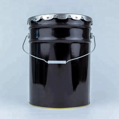 Barattolo di vernice in metallo nero e coperchio da 5 galloni con rivestimento in plastica antirughe e coperchio di bordo di fiore