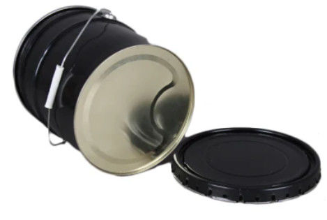 Bottile di metallo nero da 10 litri con coperchio a testa aperta Bottile di vernice a testa aperta con coperchio a crimping